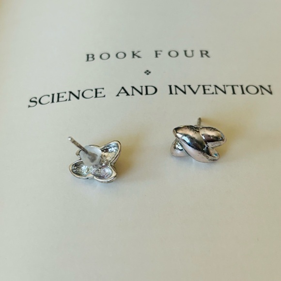 Vintage stainless‎ steel chunky crisscross earring posts - Picture 2 of 6